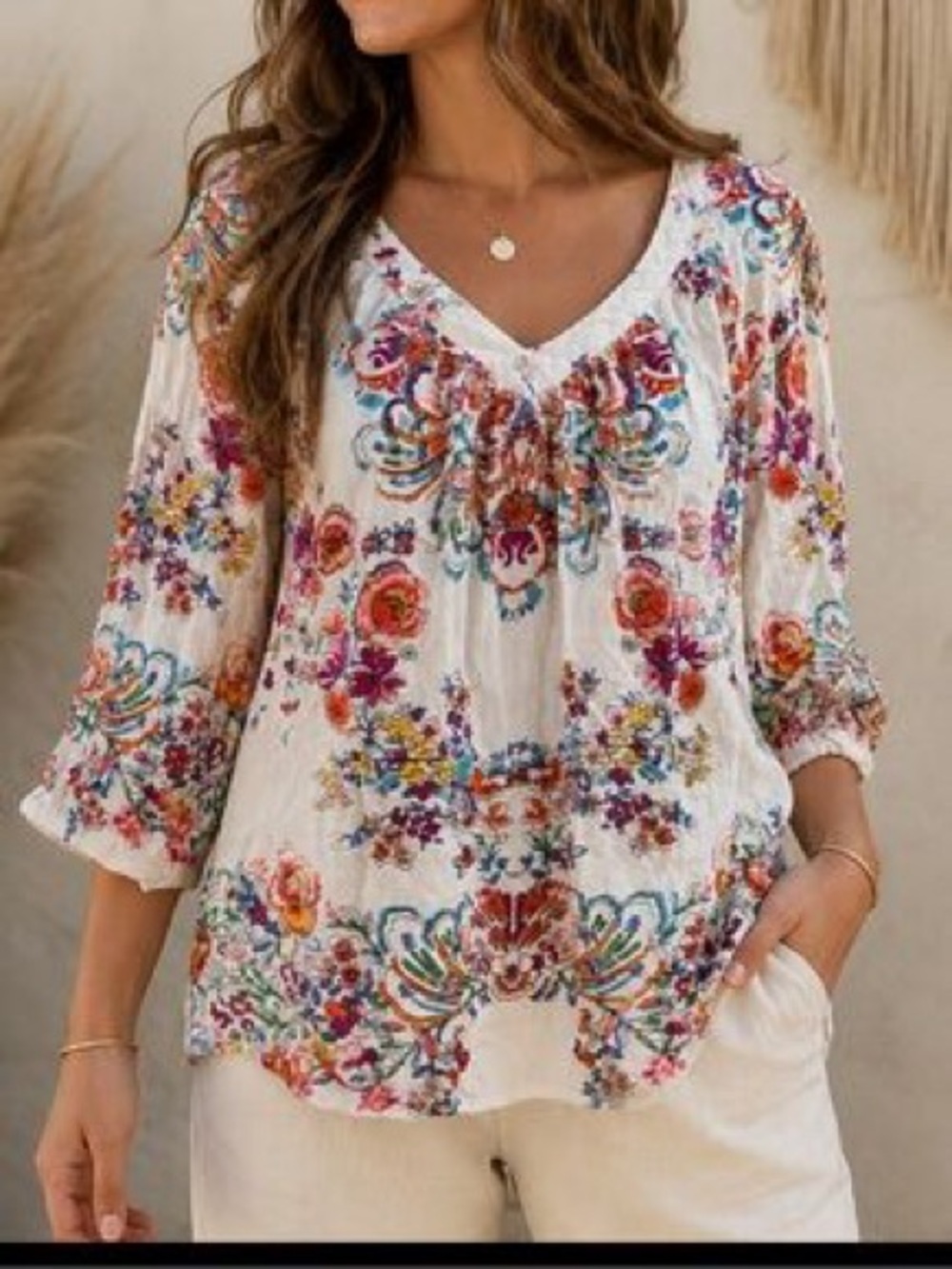 Bila Boho Floral Peasant Blouse Women’s